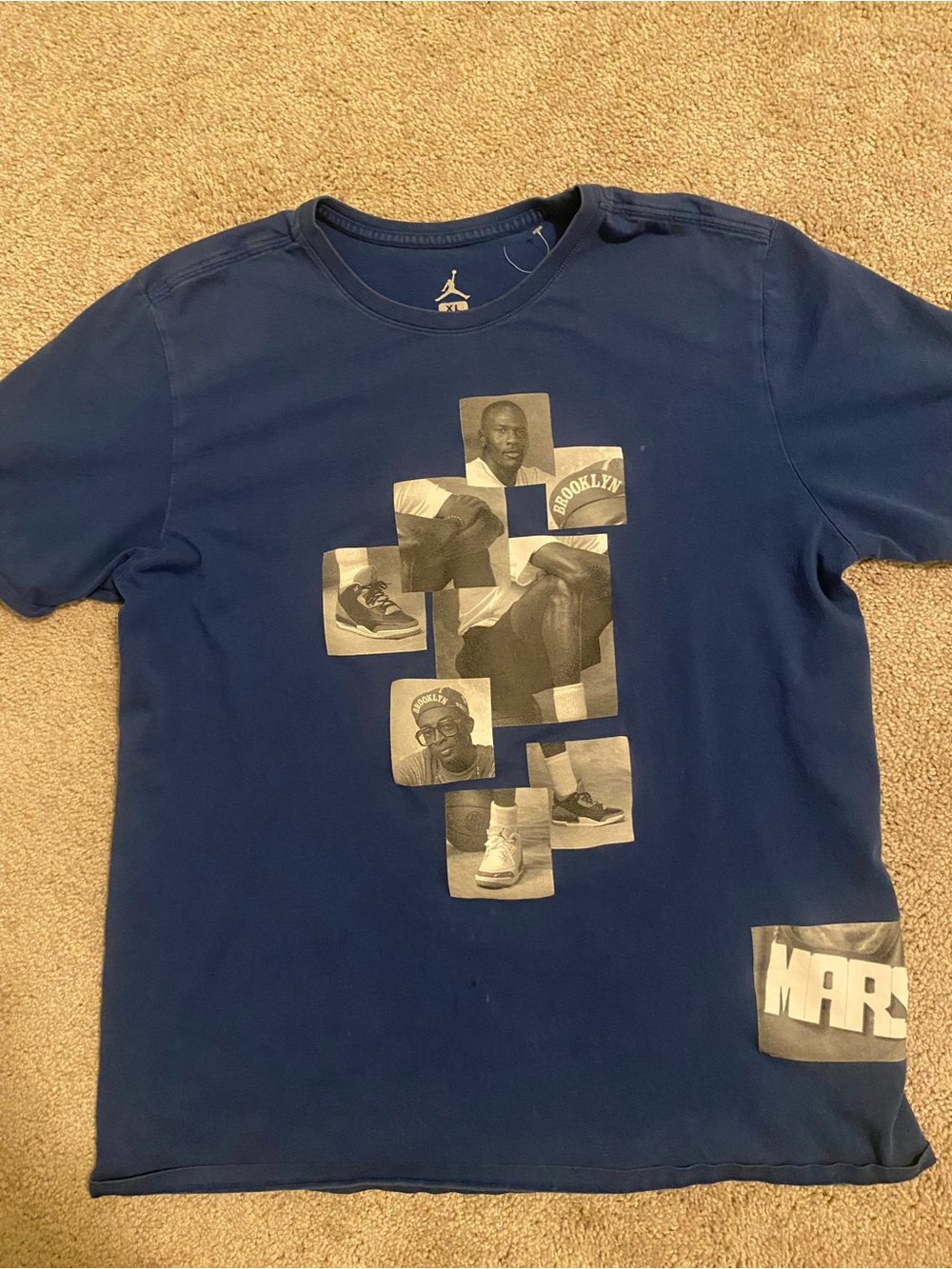 Jordan Navy Short Sleeve Tee with Grayscale Photo-Block Graphic